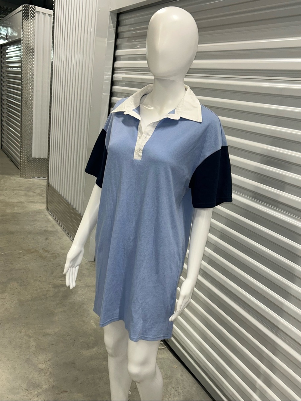 Colorblock Polo Tunic Dress - Light Blue & Navy